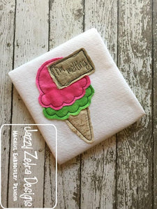 I'm melting saying ice cream cone shabby chic bean stitch appliqué machine embroidery design