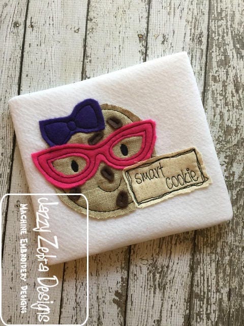 Smart cookie saying girl cookie shabby chic bean stitch appliqué machine embroidery design