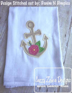 Anchor with flower appliqué machine embroidery design
