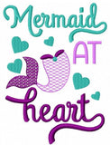 Mermaid at heart saying mermaid tail machine embroidery design
