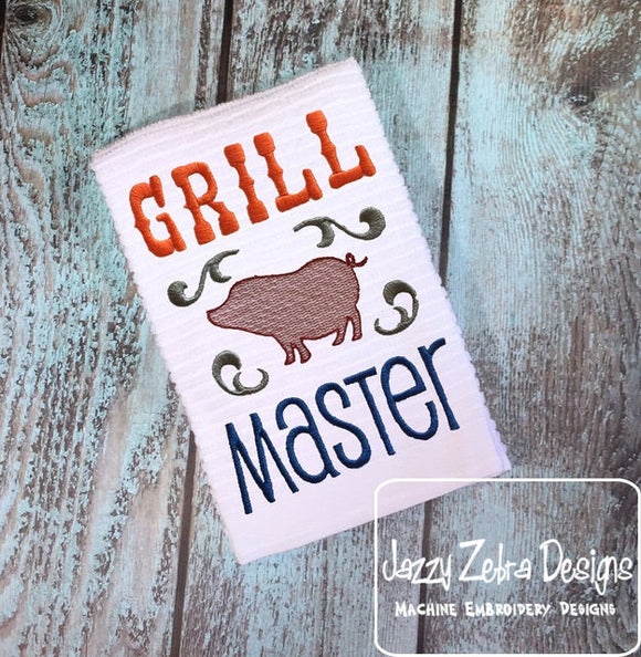 Grill Master saying pig machine embroidery design