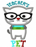 Teacher's Pet cat with books appliqué machine embroidery design