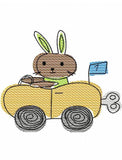 Bunny race car sketch machine embroidery design