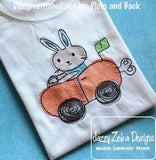 Bunny race car sketch machine embroidery design