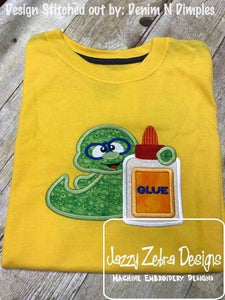 School Bookworm with glue bottle appliqué machine embroidery design