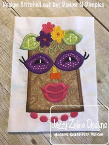 Girl Tiki mask appliqué machine embroidery design