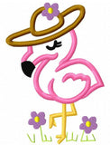 Summer Flamingo with floppy hat appliqué machine embroidery design