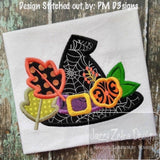 Witches Hat with leaves and flower appliqué machine embroidery design