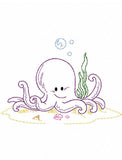 Octopus in ocean vintage stitch machine embroidery design