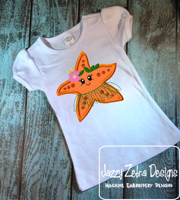 Hula Girl Starfish appliqué machine embroidery design