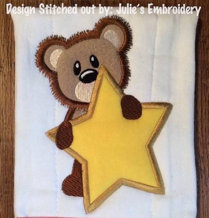 Bear with Star appliqué machine embroidery design