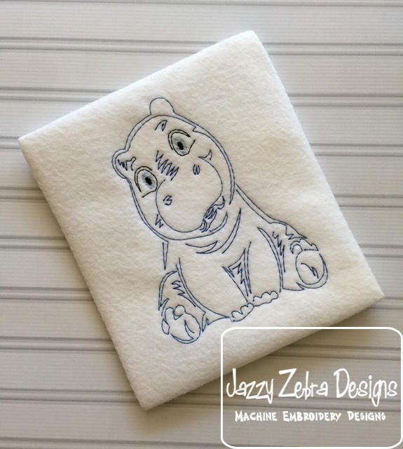 Baby Hippo vintage stitch machine embroidery design
