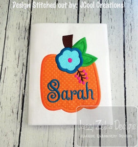 Pumpkin with flower appliqué machine embroidery design