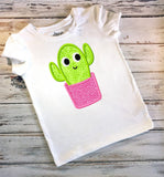 Potted Cactus with face applique machine embroidery design
