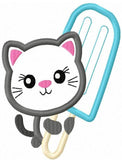 Kitten with popsicle appliqué machine embroidery design