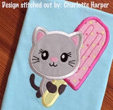 Kitten with popsicle appliqué machine embroidery design