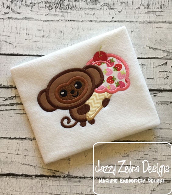 Monkey with ice cream cone appliqué machine embroidery design