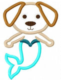 Mermaid dog appliqué machine embroidery design