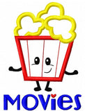 Movies saying popcorn with face appliqué machine embroidery design