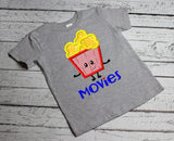 Movies saying popcorn with face appliqué machine embroidery design