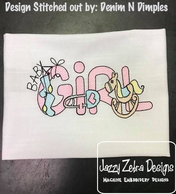 Baby Girl sketch machine embroidery design