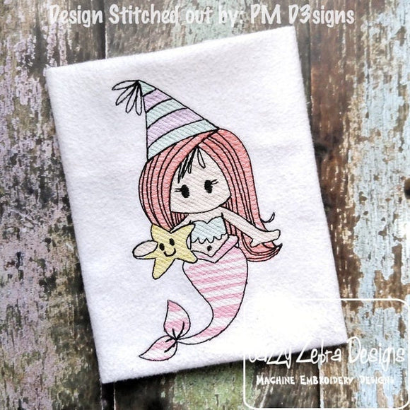 Birthday Mermaid sketch machine embroidery design