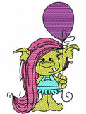 Birthday Troll with balloon sketch machine embroidery design
