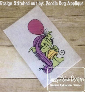 Birthday Troll with balloon sketch machine embroidery design