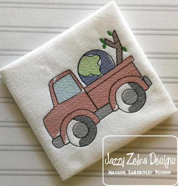 Earth Day Truck sketch machine embroidery design
