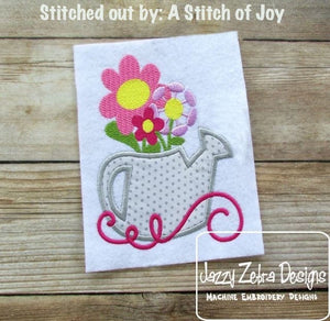 Flowers in Watering Can Appliqué Machine Embroidery Design
