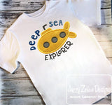Deep Sea Explorer saying submarine appliqué machine embroidery design