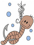 Worm on hook sketch machine embroidery design