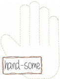 Hand-some saying hand shabby chic bean stitch applique machine embroidery design