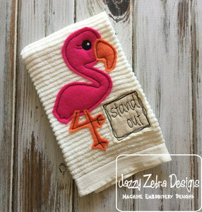 Stand Out saying Flamingo shabby chic bean stitch applique machine embroidery design