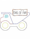 Tons of Fun saying dump truck shabby chic bean stitch applique machine embroidery design