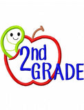 2nd grade apple with worm appliqué machine embroidery design