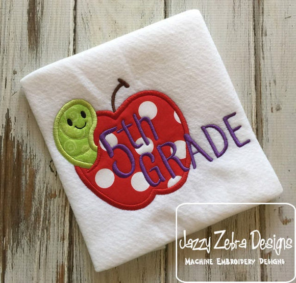 5th grade apple with worm appliqué machine embroidery design