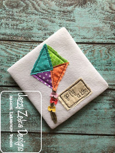 Go fly a kite saying kite shabby chic bean stitch appliqué machine embroidery design