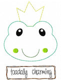 Toadally Charming saying frog prince shabby chic bean stitch applique machine embroidery design