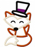 Fox wearing top hat appliqué machine embroidery design