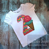 2nd birthday double scoop ice cream cone appliqué machine embroidery design