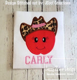 Apple girl wearing cowgirl hat appliqué machine embroidery design