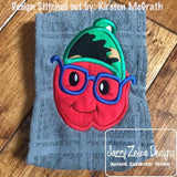 Hipster Apple wearing glasses and hat appliqué machine embroidery design