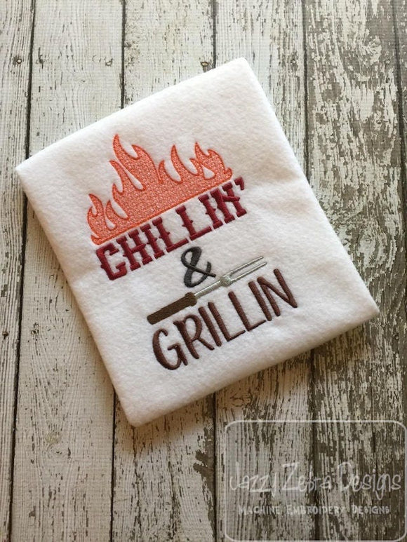 Chillin & Grillin saying machine embroidery design