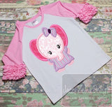 Girl Elephant appliqué machine embroidery design
