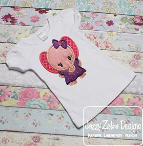 Girl Elephant appliqué machine embroidery design