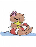Girl Otter in inter tube sketch machine embroidery design