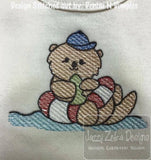 Boy Otter in inter tub sketch machine embroidery design