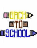 Back to School saying pencil, ruler and crayon machine embroidery design