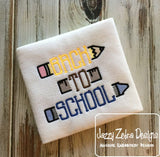 Back to School saying pencil, ruler and crayon machine embroidery design